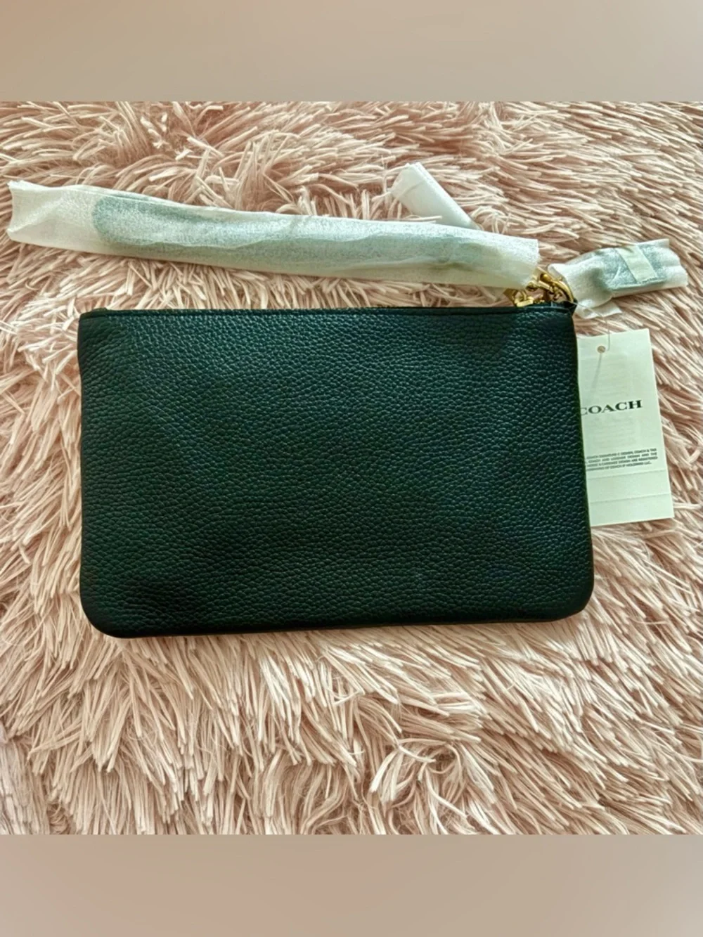 NEW Coach Black Crossgrain Leather Small Zip Top Wristlet Pouch - Picture 11 of 12